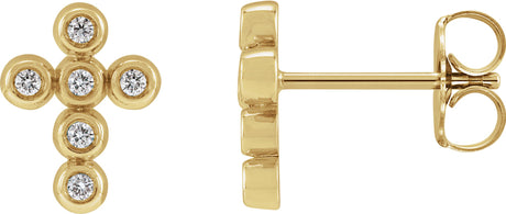 14K Gold Round Natural Diamond Cross Earrings – 1.2mm Stones - Yellow Gold