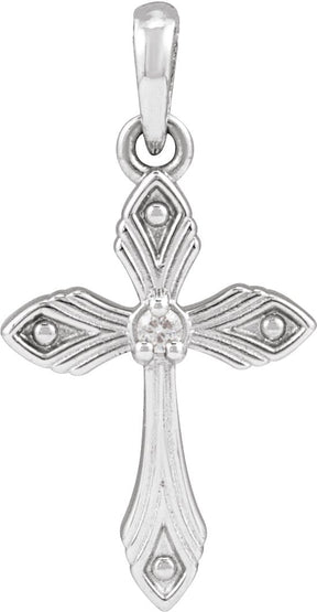 Platinum Round Natural Diamond Accented Cross Necklace