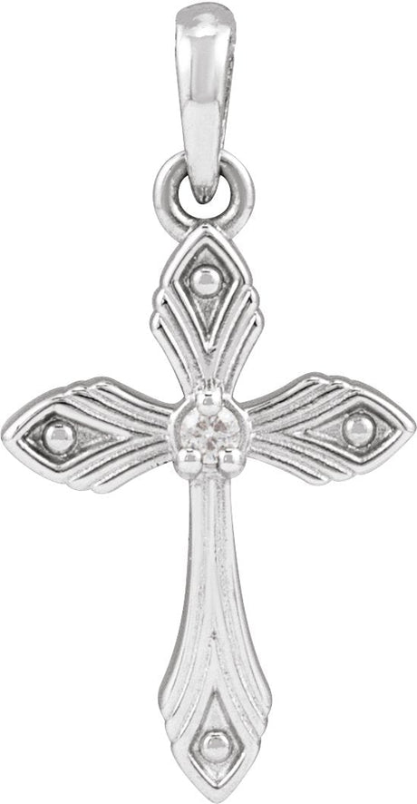 Platinum Round Natural Diamond Accented Cross Necklace
