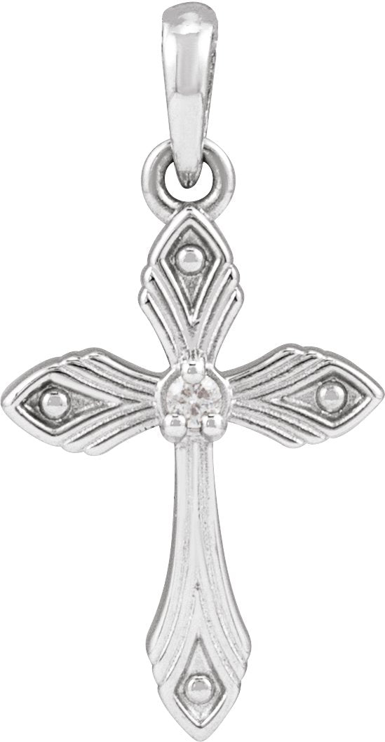 Platinum Round Natural Diamond Accented Cross Necklace
