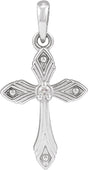 Platinum Round Natural Diamond Accented Cross Necklace