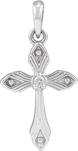 14K Gold Round Natural Diamond Accented Cross Necklace - White Gold