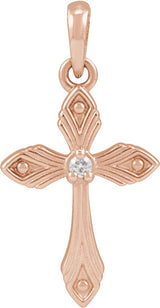 14K Gold Round Natural Diamond Accented Cross Necklace - Rose Gold