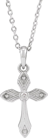 14K Gold Round Natural Diamond Accented Cross Necklace - White Gold