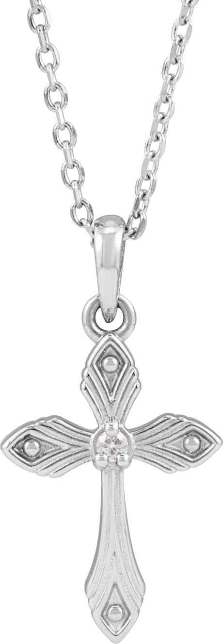 14K Gold Round Natural Diamond Accented Cross Necklace - White Gold