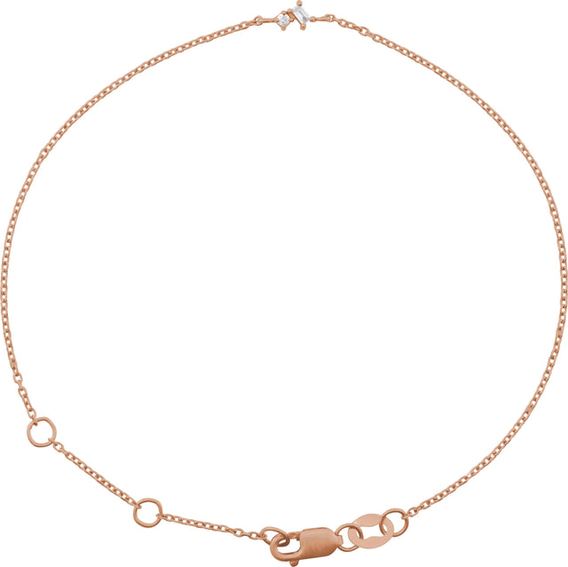 14K Gold Straight Baguette Natural Diamond Accented Link Bracelet - Rose Gold