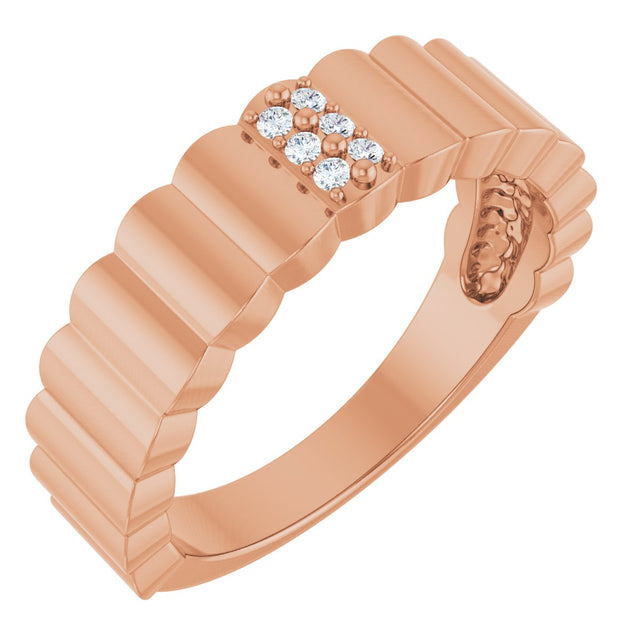 14K Gold Round Natural Diamond Accented Cigar Ring - Rose Gold
