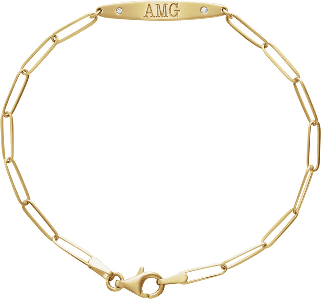 14K Gold Round Natural Diamond Engravable Curved Bar Bracelet - Yellow Gold - view 3