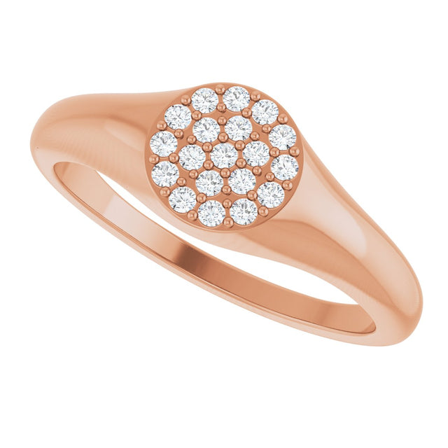 14K Gold Round Natural Diamond Cluster Signet Ring - Rose Gold - view 5