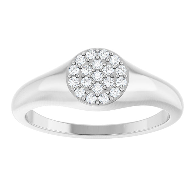 14K Gold Round Natural Diamond Cluster Signet Ring - White Gold - view 3