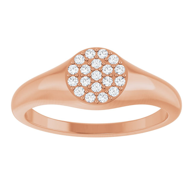 14K Gold Round Natural Diamond Cluster Signet Ring - Rose Gold - view 3
