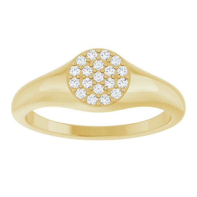 14K Gold Round Natural Diamond Cluster Signet Ring - Yellow Gold - view 3