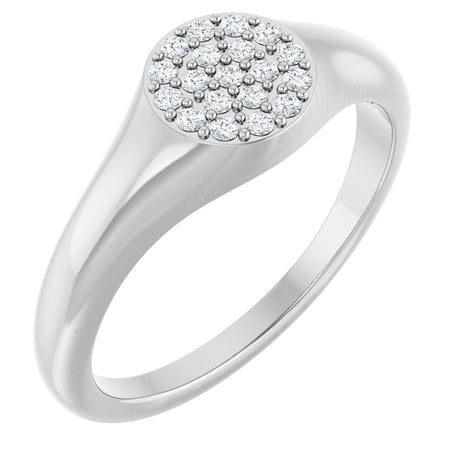 Platinum Round Natural Diamond Cluster Signet Ring