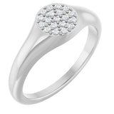 14K Gold Round Natural Diamond Cluster Signet Ring - White Gold