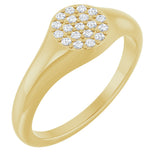 14K Gold Round Natural Diamond Cluster Signet Ring - Yellow Gold