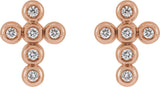 14K Gold Round Natural Diamond Cross Earrings – 1.2mm Stones - Rose Gold - view 2