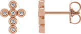 14K Gold Round Cubic Zirconia Cross Earrings - Rose Gold