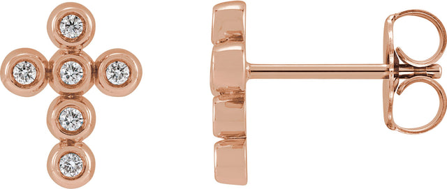 14K Gold Round Cubic Zirconia Cross Earrings - Rose Gold