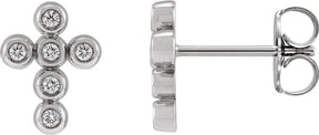Platinum Round Natural Diamond Cross Earrings – 1.2mm Stones