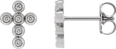 14K Gold Round Natural Diamond Cross Earrings – 1.2mm Stones - White Gold