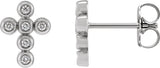 14K Gold Round Cubic Zirconia Cross Earrings - White Gold