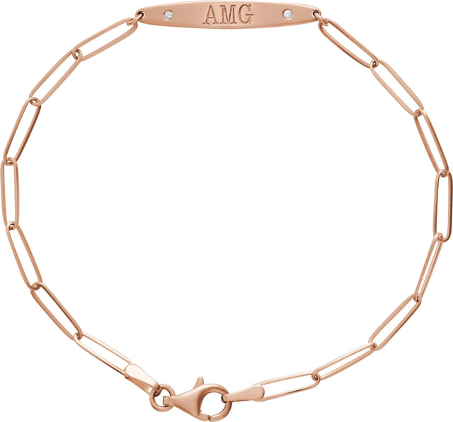 14K Gold Round Natural Diamond Engravable Curved Bar Bracelet - Rose Gold - view 2
