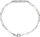 14K Gold Round Natural Diamond Engravable Curved Bar Bracelet - White Gold - view 3