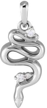 Platinum Round Natural Diamond Accented Serpent Necklace or Pendant