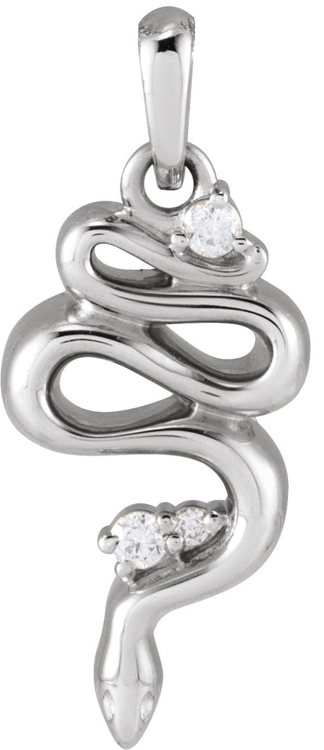 Platinum Round Natural Diamond Accented Serpent Necklace or Pendant