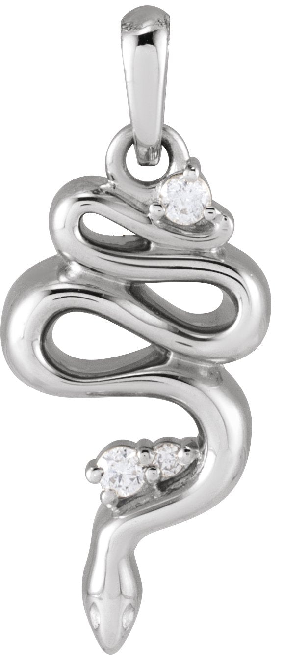 14K Gold Round Natural Diamond Accented Serpent Necklace or Pendant - White Gold