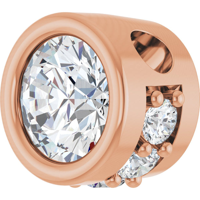 14K Gold Round Natural White Sapphire Accented Bezel-Set Necklace or Pendant - Rose Gold - view 2