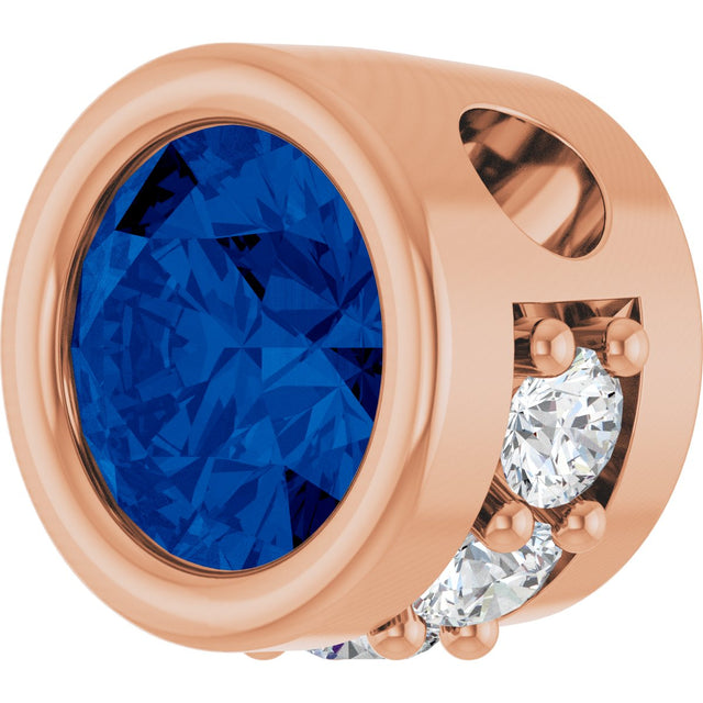14K Gold Round Natural Blue Sapphire Accented Bezel-Set Necklace or Pendant - Rose Gold - view 2