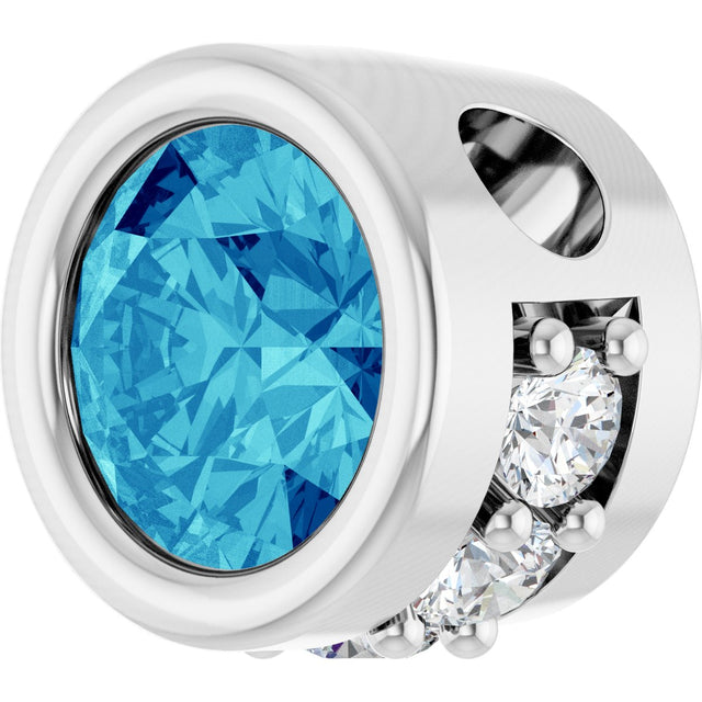 14K Gold Round Natural Blue Zircon Accented Bezel-Set Necklace or Pendant - White Gold - view 2