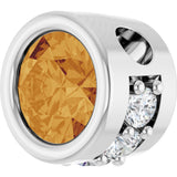 Platinum Round Natural Citrine Accented Bezel-Set Necklace or Pendant - view 2