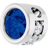 Platinum Round Natural Blue Sapphire Accented Bezel-Set Necklace or Pendant - view 2