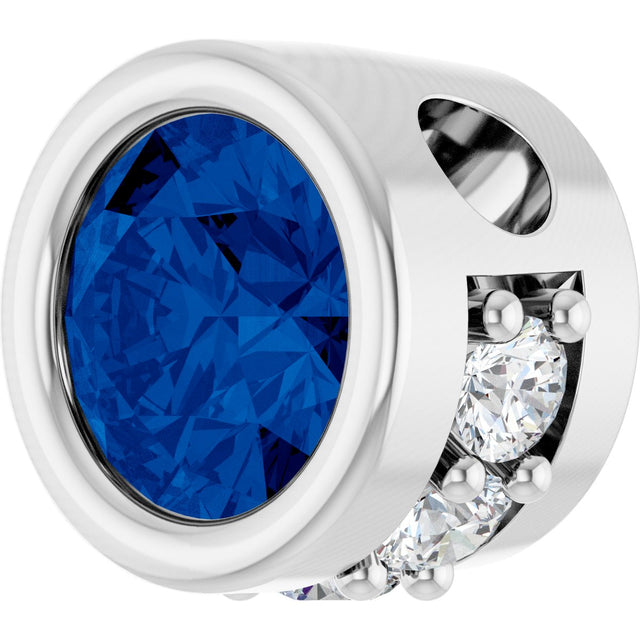 Platinum Round Natural Blue Sapphire Accented Bezel-Set Necklace or Pendant - view 2