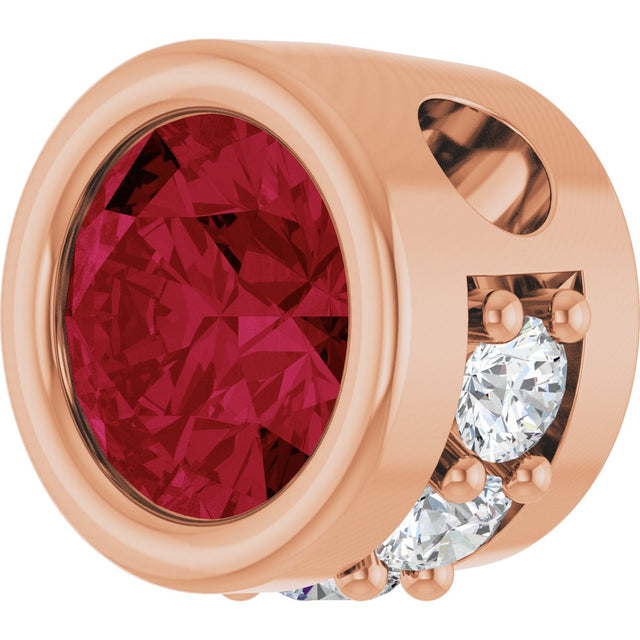 14K Gold Round Natural Ruby Accented Bezel-Set Necklace or Pendant - Rose Gold - view 2