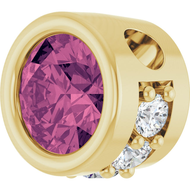 14K Gold Round Natural Pink Tourmaline Accented Bezel-Set Necklace or Pendant - Yellow Gold - view 2