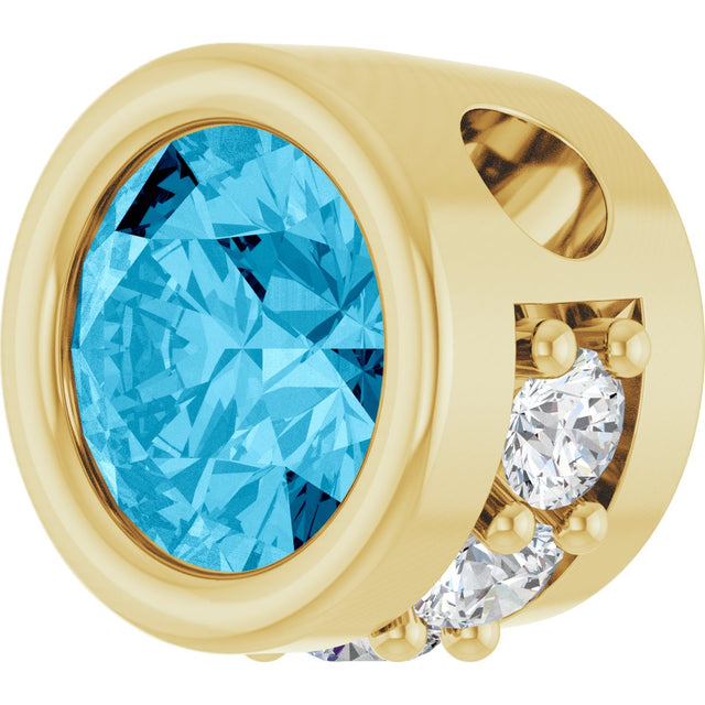14K Gold Round Natural Aquamarine Accented Bezel-Set Necklace or Pendant - Yellow Gold - view 2