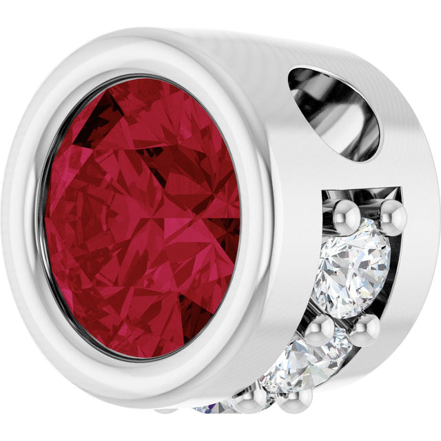 14K Gold Round Natural Ruby Accented Bezel-Set Necklace or Pendant - White Gold - view 2