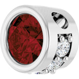 Platinum Round Natural Mozambique Garnet Accented Bezel-Set Necklace or Pendant - view 2
