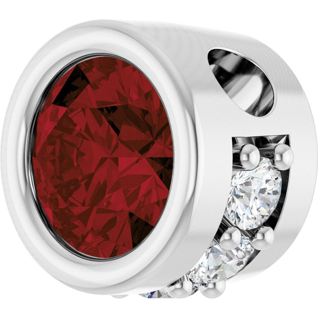 Platinum Round Natural Mozambique Garnet Accented Bezel-Set Necklace or Pendant - view 2