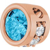 14K Gold Round Natural Aquamarine Accented Bezel-Set Necklace or Pendant - Rose Gold - view 2