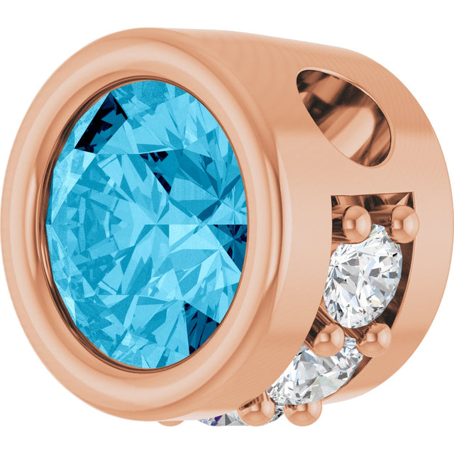 14K Gold Round Natural Aquamarine Accented Bezel-Set Necklace or Pendant - Rose Gold - view 2