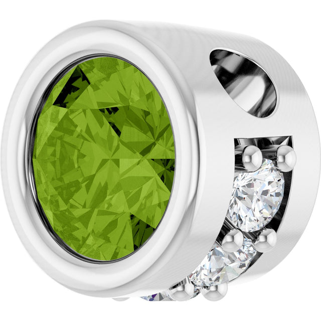 Platinum Round Natural Peridot Accented Bezel-Set Necklace or Pendant - view 2