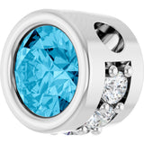 Platinum Round Natural Aquamarine Accented Bezel-Set Necklace or Pendant - view 2