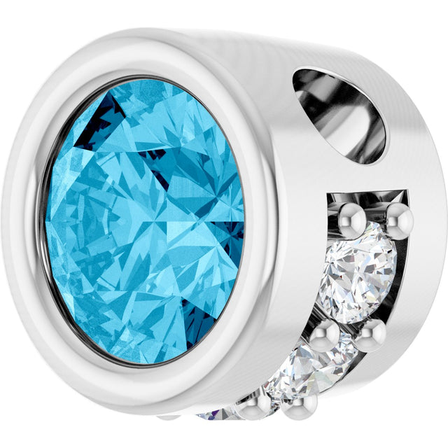 Platinum Round Natural Aquamarine Accented Bezel-Set Necklace or Pendant - view 2
