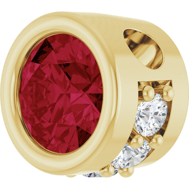 14K Gold Round Lab-Grown Ruby Accented Bezel-Set Necklace or Pendant - Yellow Gold - view 2