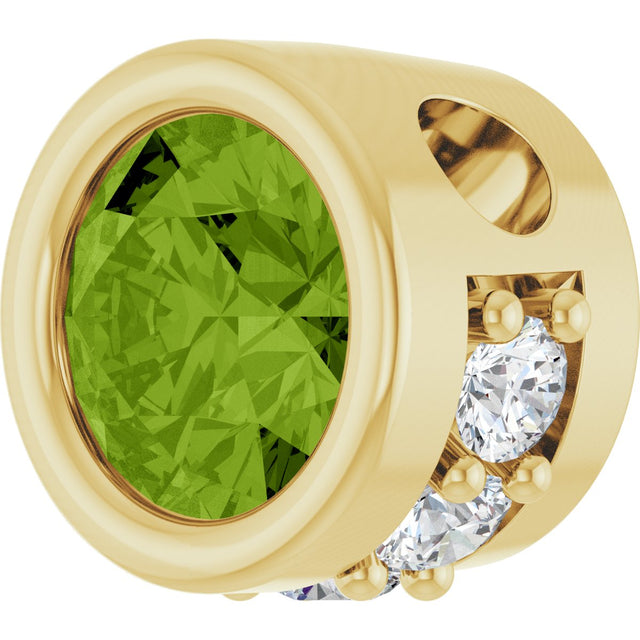 14K Gold Round Natural Peridot Accented Bezel-Set Necklace or Pendant - Yellow Gold - view 2