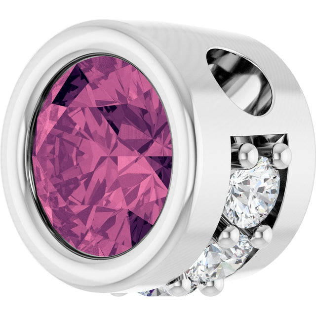 Platinum Round Natural Pink Tourmaline Accented Bezel-Set Necklace or Pendant - view 2